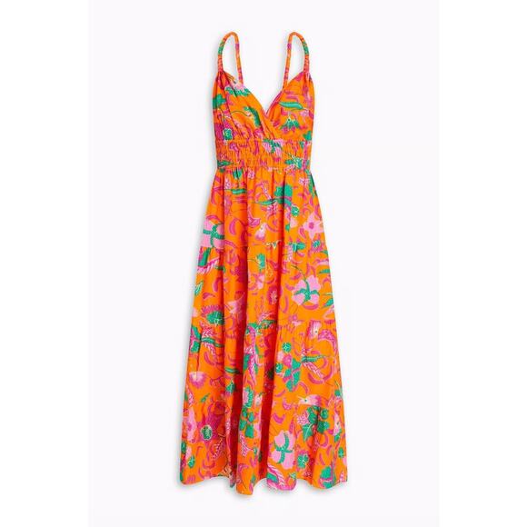 Derek Lam 10 Crosby Floral Midi Dress Orange Linen Cecelia Size 10 - Picture 2 of 10